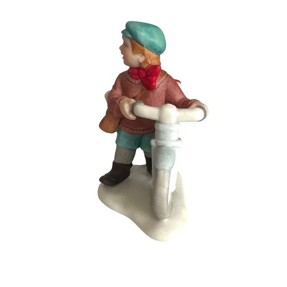 Lefton Collectible Newspaper Boy on Bicycle Christmas Colonial Village 01337 - Picture 5 of 7